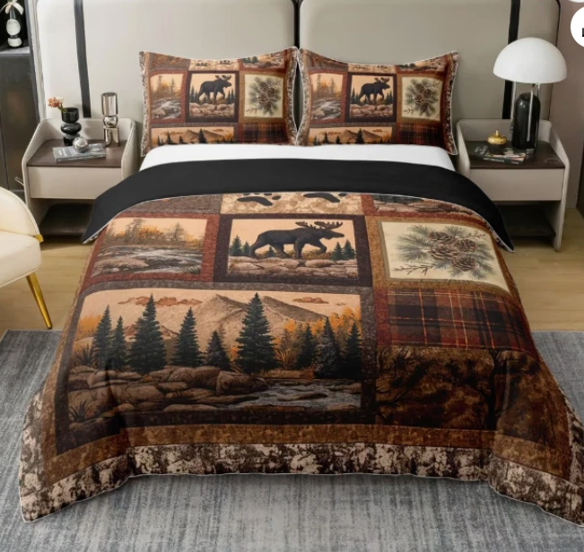 100% Cotton Bedding Set "Deer & Elk" - Brown (155 x 220 cm)