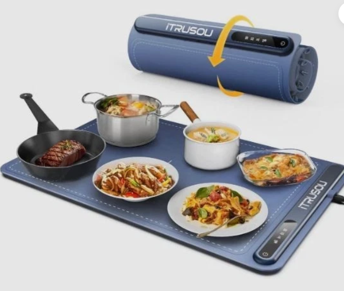 Electric Food Warming Mat with 7 Temperature Settings and Timer, Blue