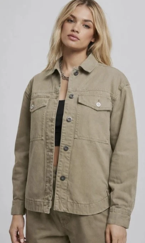 Urban Classics Women's Oversized Denim Shirt Jacket - Khaki -