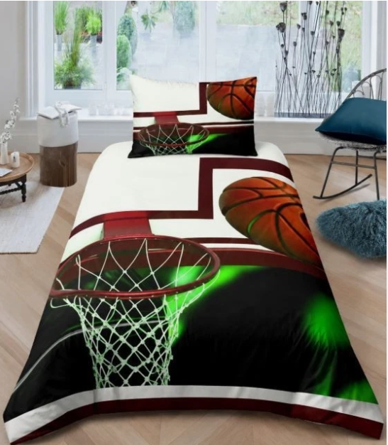 Sport Bettbezug Basketballfeld 3D 2-teilig – Single 140x200 cm